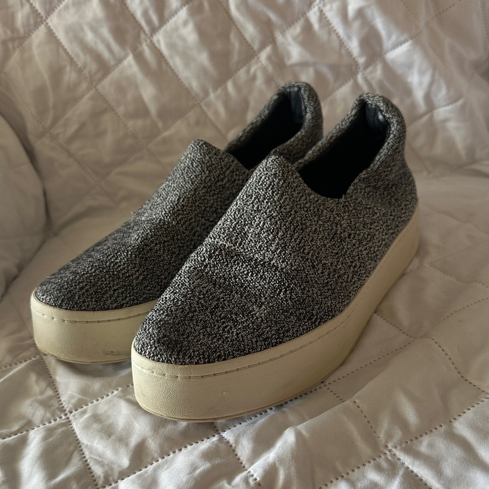 Vince Gray Knit Slip-On Platform Sneakers with Cream Sole